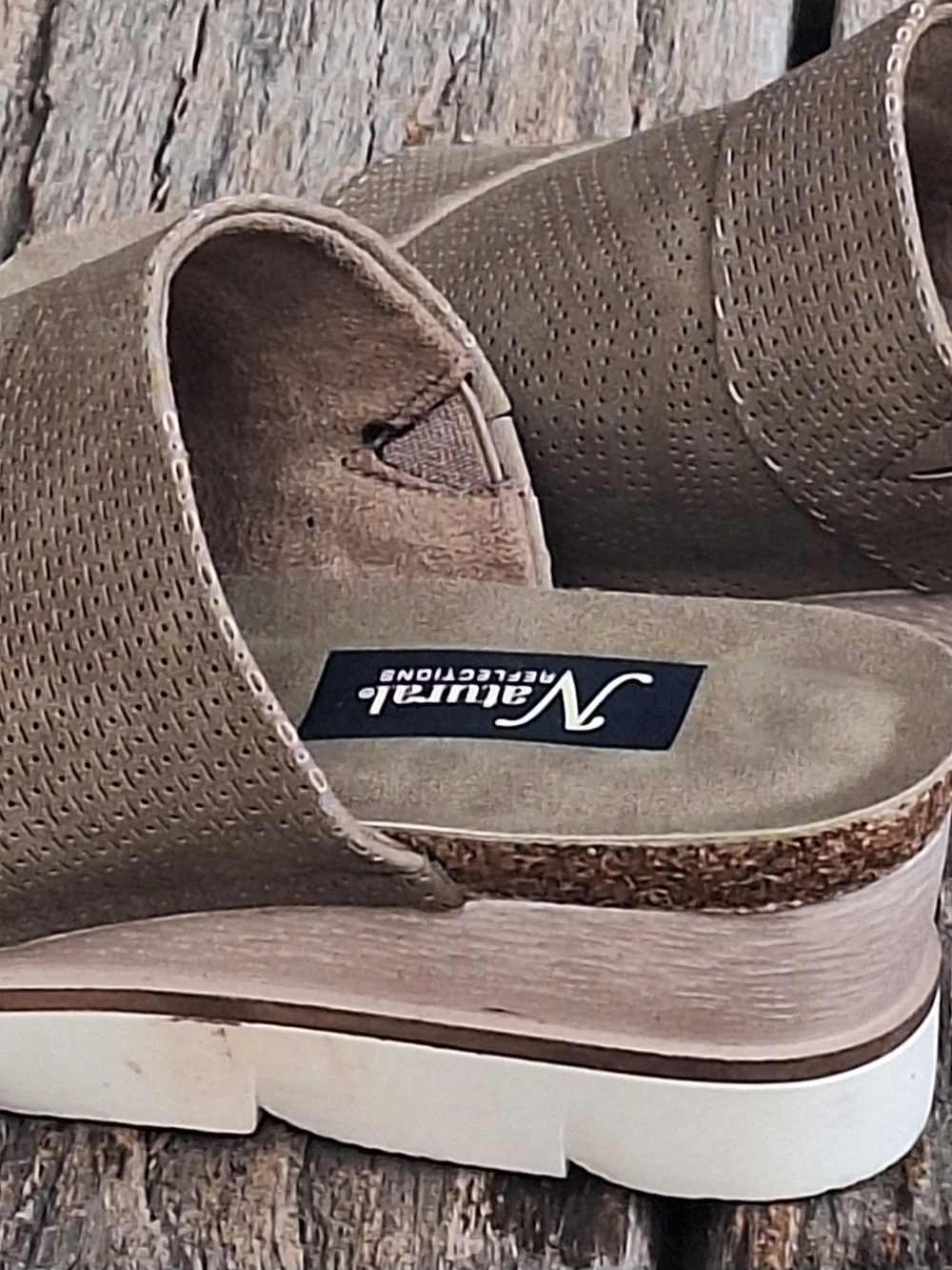 Natural Reflections Tan Slip-On Perforated Mule Sandals Size 7